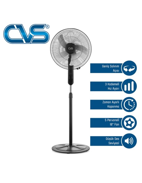 CVS DN-91032 Uzaktan Kumandalı 18” Ayaklı Vantilatör – Sessiz, 3 Kademeli, Zaman Ayarlı Fan