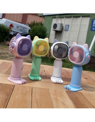 Kedi Kulaklı Şarjlı Mini El Vantilatörü – Tek Kademeli, Taşınabilir Fan