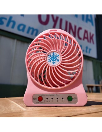 Şarjlı Mini Masaüstü Vantilatör – 3 Kademeli Hız Ayarı, Taşınabilir Fan (Pembe)
